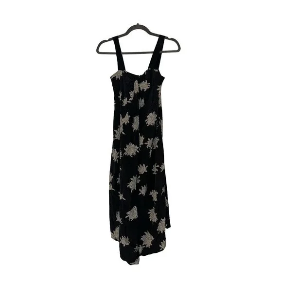 Vince Silk Midi Dress Midnight Blue Floral Sleeveless Asymmetric Size XS - Picture 2 of 7